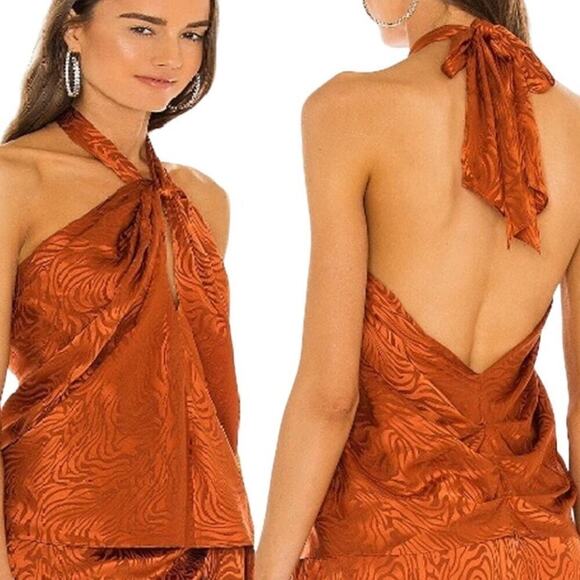 Ronny Kobo Silk Blend Tiger Stripe Jacquard Halter Top Spice Womens Size XL NWT - Picture 1 of 10
